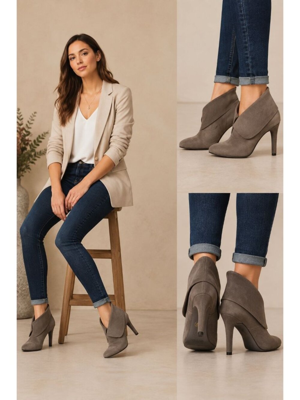 Coach Alexandria 8.5 B Suede Brown High Heel Booties With Foldover Cuff
